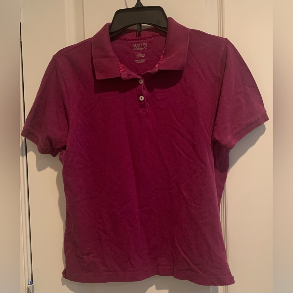 Plum purple polo shirt women’s size large Austin clothing company